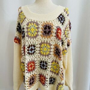 POL Granny Square Open Knit Sweater Cottagecore L